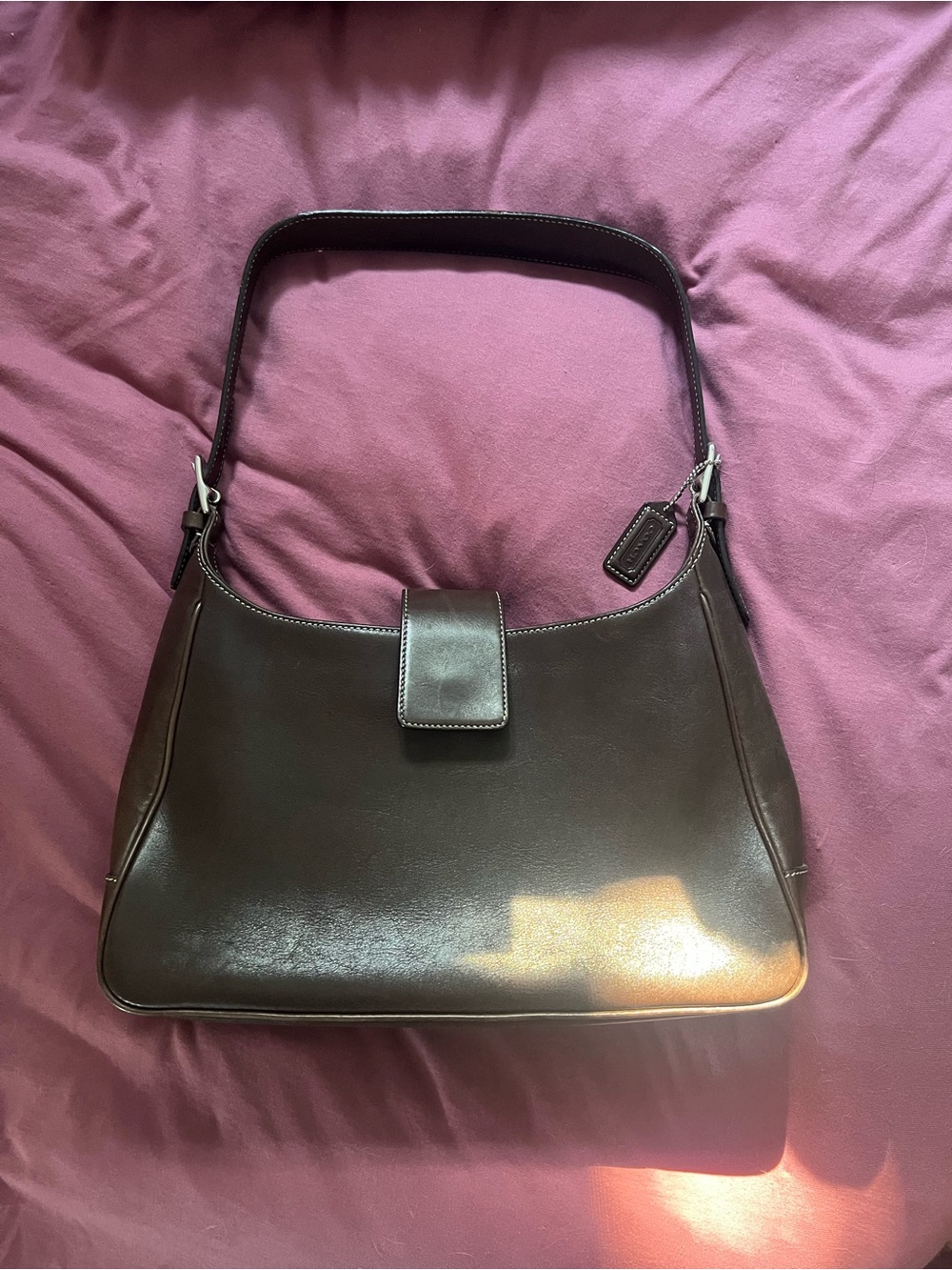 Coach Brown Leather Shoulder Bag with Tab Closure